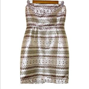 YA Los Angeles NWT Strapless Aztec Print Champagne Dress Size Medium